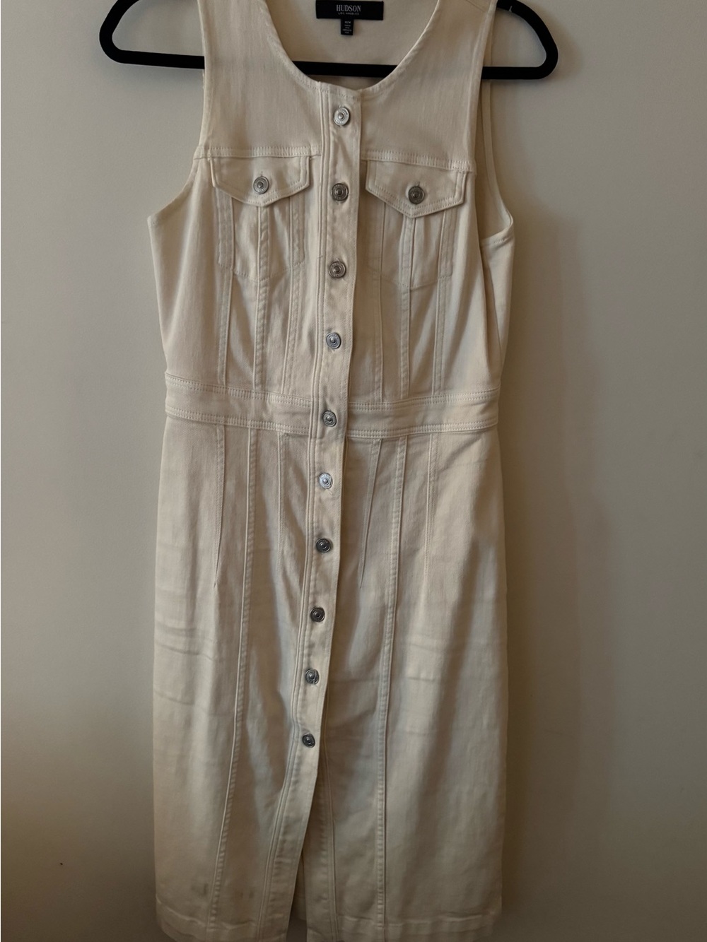 Hudson Jeans Cream Button-Front Sleeveless Midi Dress